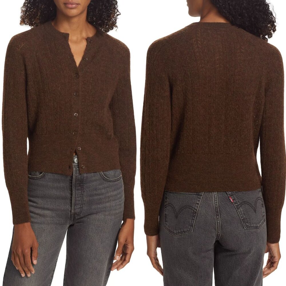 Doen Eileen Brown Alpaca Blend Button Front Cable Knit Cardigan in Dark Cacao - Picture 11 of 11